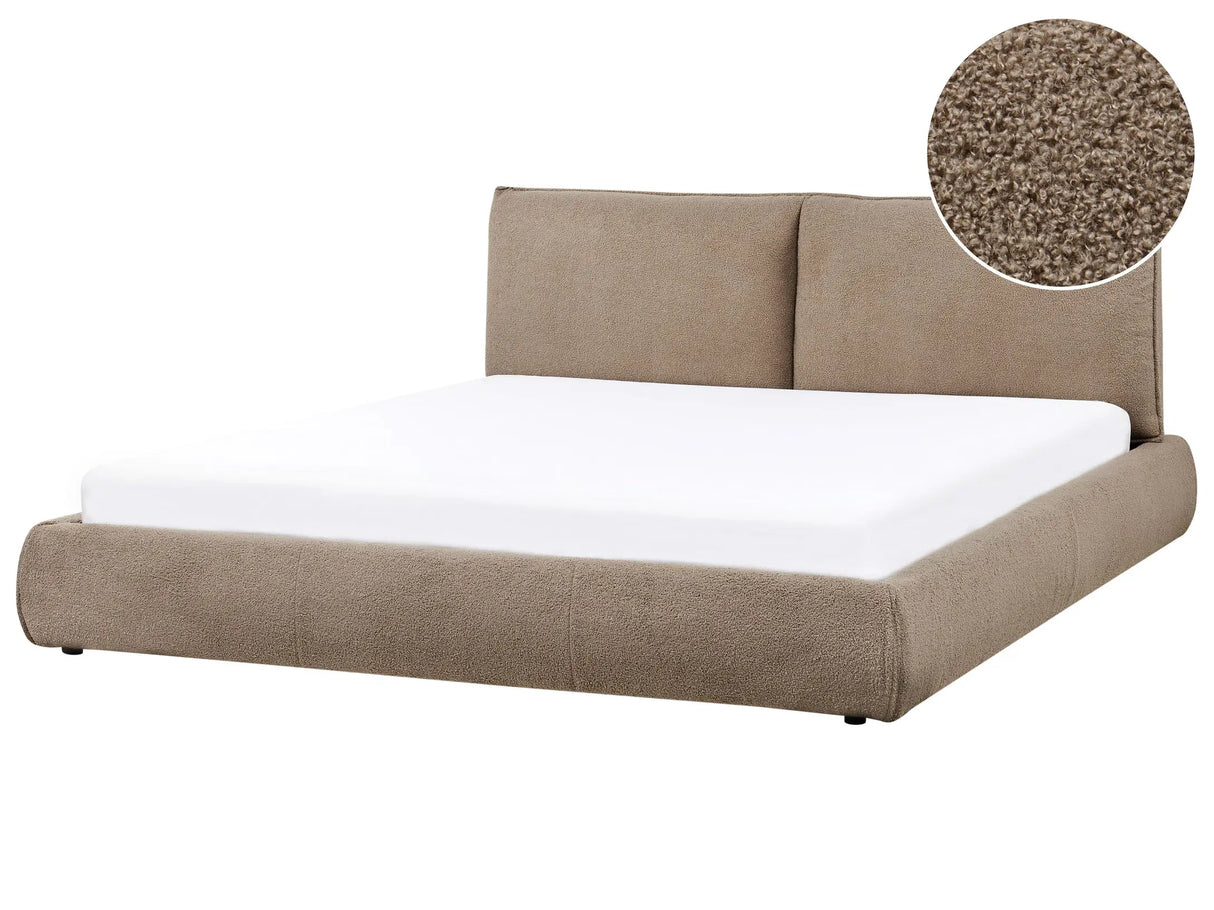 EU Super King Size Waterbed Brown Boucle Upholstery 6ft Base with Thick Padded Headboard Footboard Modern Style Bedroom Beliani