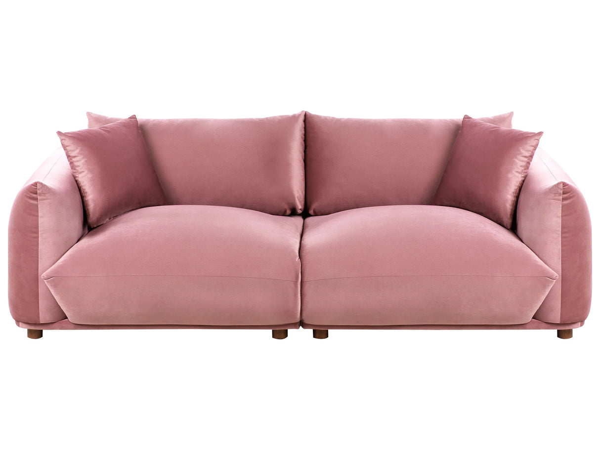 Velvet Sofa Pink Polyester Upholstery 3 Seater with Scatter Cushions Living Room Settee Beliani