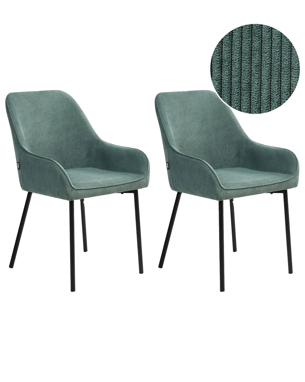Set of 2 Dining Chairs Green Corduroy Upholstery Black Legs Modern Design Beliani