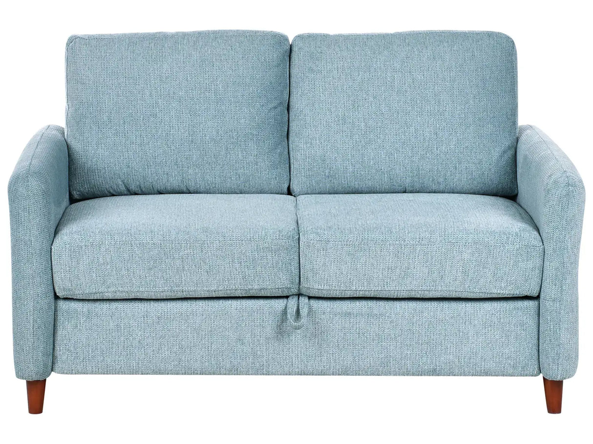 2 Seater Sofa Blue Fabric Upholstery Loveseat with Storage Thickly Padded Modern Style Living Room Furniture Beliani