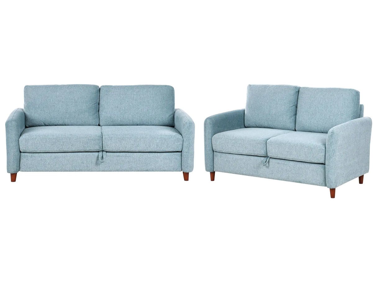 5 Seater Sofa Set Blue Fabric Upholstery with Storage Thickly Padded 2 and 3 Seater Modern Style Living Room Furniture Beliani