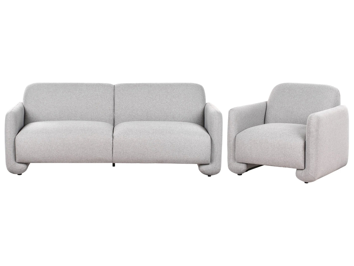 Fabric Living Room Set Grey Polyester Upholstery 3 Seater Sofa Armchair Wide Backrest Armrests Living Room Furniture Retro Beliani