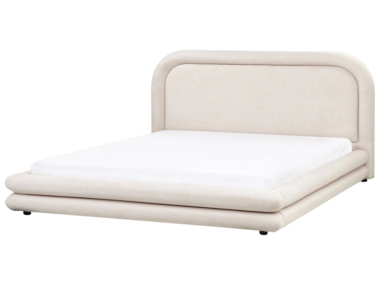 EU Super King Size Waterbed Light Beige Fabric Upholstery 6ft Black Legs with Headboard and Slatted Bed Frame Bedroom Furniture Beliani