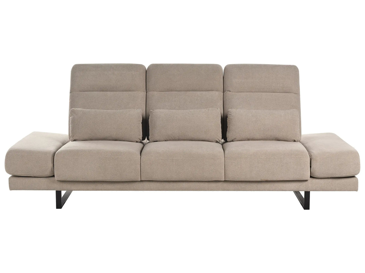 3 Seater Sofa Taupe Polyester Upholstery Steel Legs Adjustable Armrests and Backrest Living Room Furniture Beliani