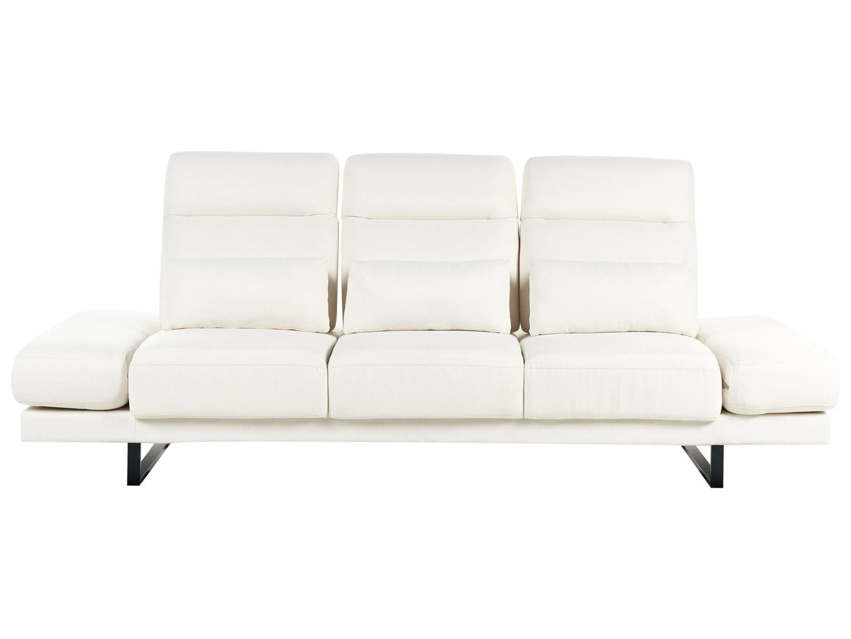 3 Seater Sofa Off White Polyester Upholstery Steel Legs Adjustable Armrests and Backrest Living Room Furniture Beliani