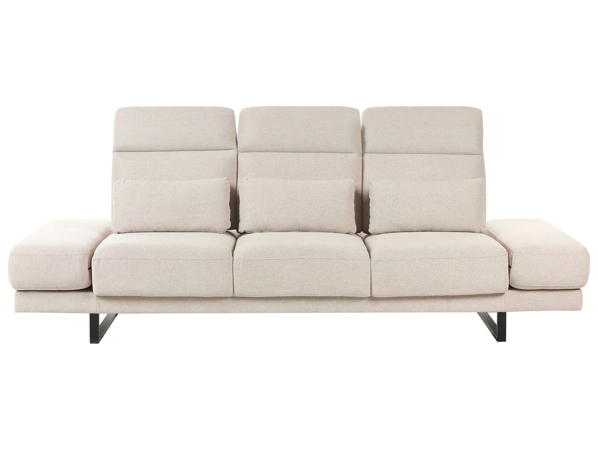 3 Seater Sofa Beige Polyester Upholstery Steel Legs Adjustable Armrests and Backrest Living Room Furniture Beliani