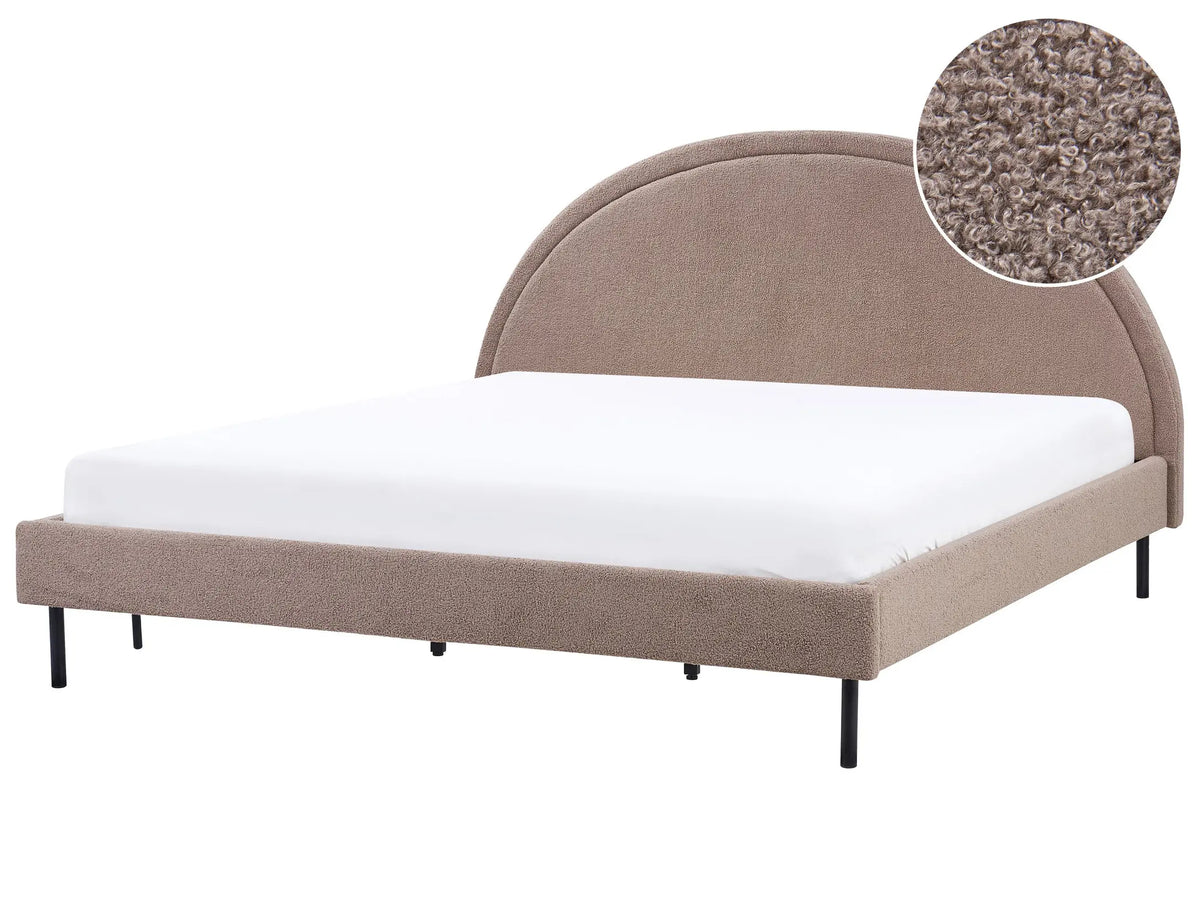 Bed Taupe Boucle Polyester Fabric EU Super King Size 6ft Slatted Base Half-Round Headboard Minimalist Retro Design Bedroom Beliani