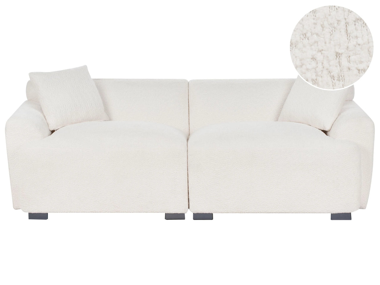 3 Seater Sofa Off-White Polyester Boucle Couch Additional Cushions Modern Minimalist Living Room Furniture Beliani
