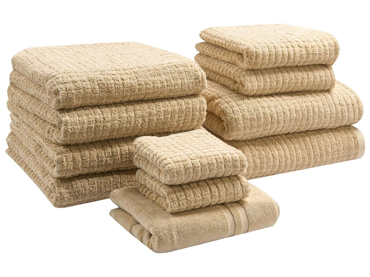 Set of 11 Towels Sand Beige Cotton Low Twist Guest Hand Bath Towel Bath Sheet and Bath Mat Beliani