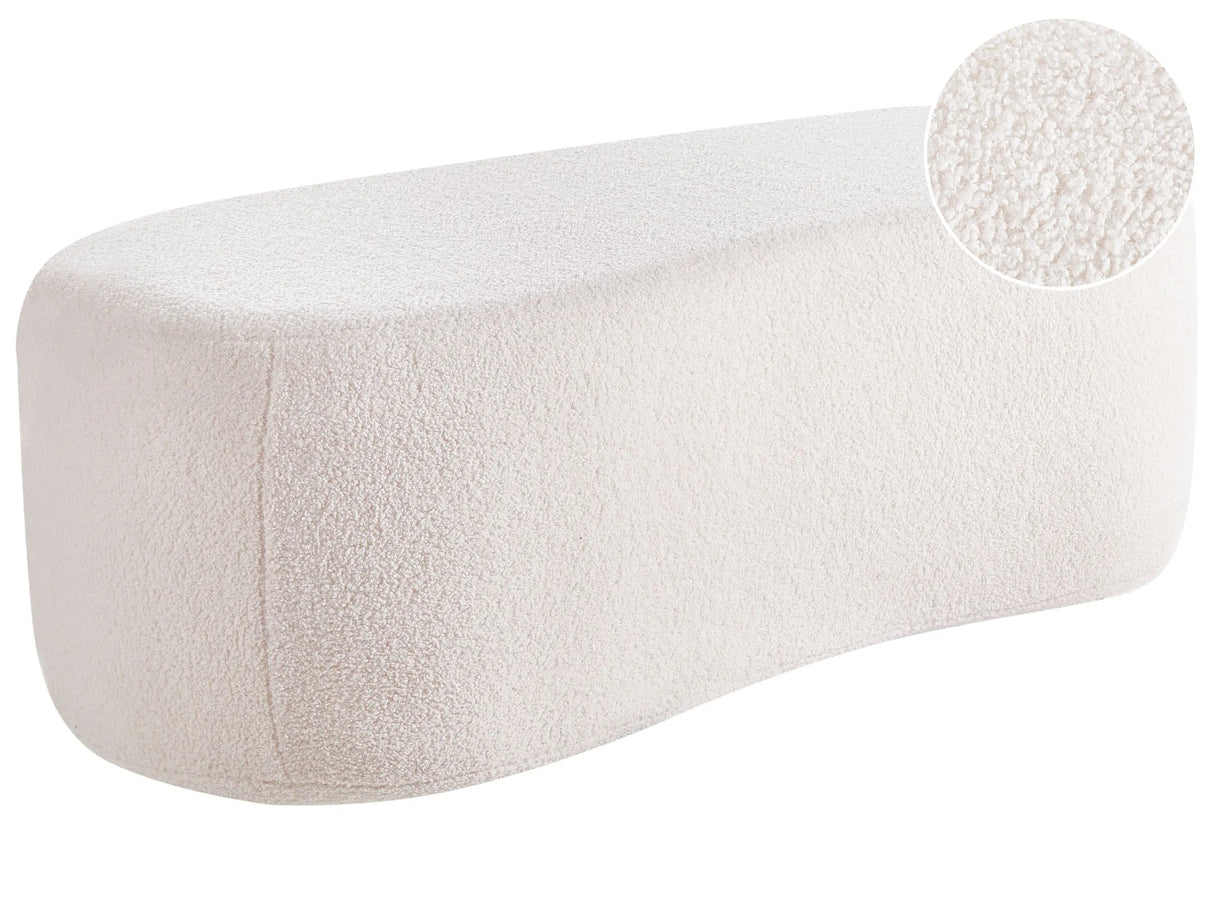 Pouffe Off-White Boucle Upholstered Fabric Accent Bed Bench Stool Beliani