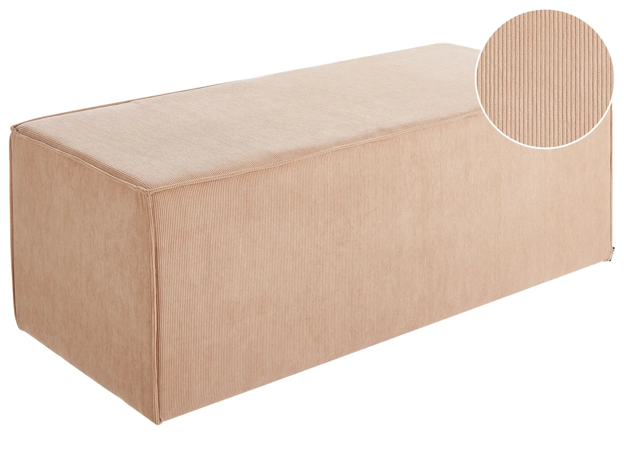 Pouffe Pouf Beige Corduroy Jumbo Cord Upholstered Fabric Accent Bed Bench Stool Beliani