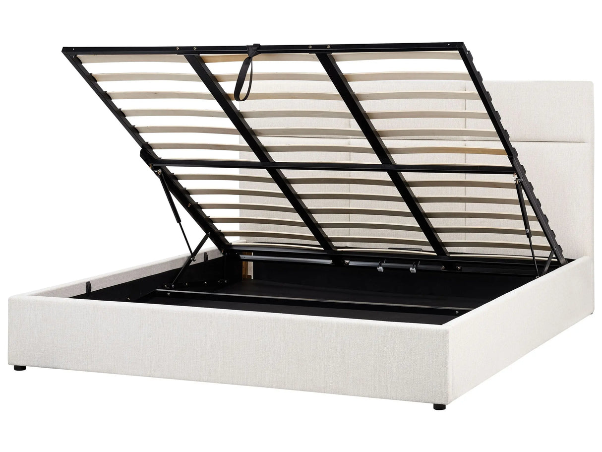 Ottoman Bed Off-White Polyester Upholstery EU Super King Size with Storage and Headboard Bedroom Furniture Beliani