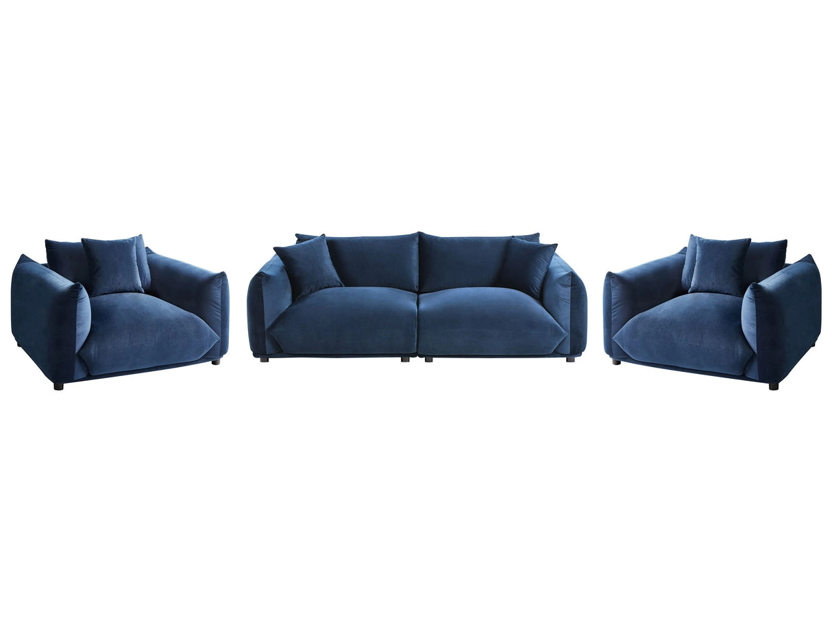 Velvet Sofa Set Dark Blue Upholstery 5 Seater with Scatter Cushions and Armchairs Living Room Set Beliani