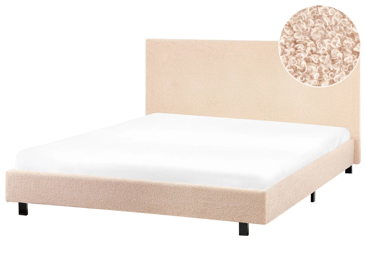 EU Double Size 4ft6 Waterbed Beige Boucle Upholstered with Mattress Headrest Modern Design Beliani
