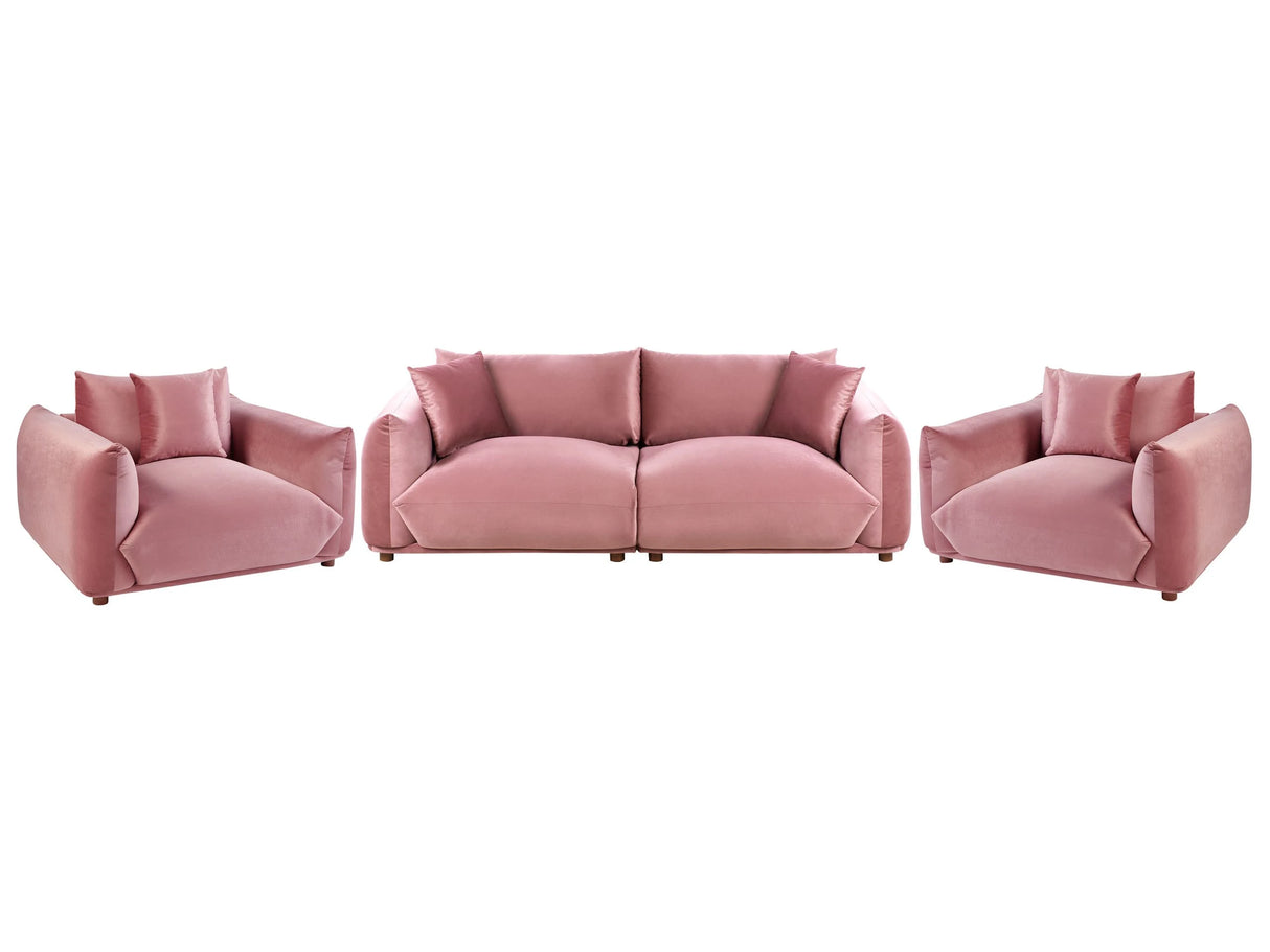 Velvet Sofa Set Pink Upholstery 5 Seater with Scatter Cushions and Armchairs Living Room Set Beliani