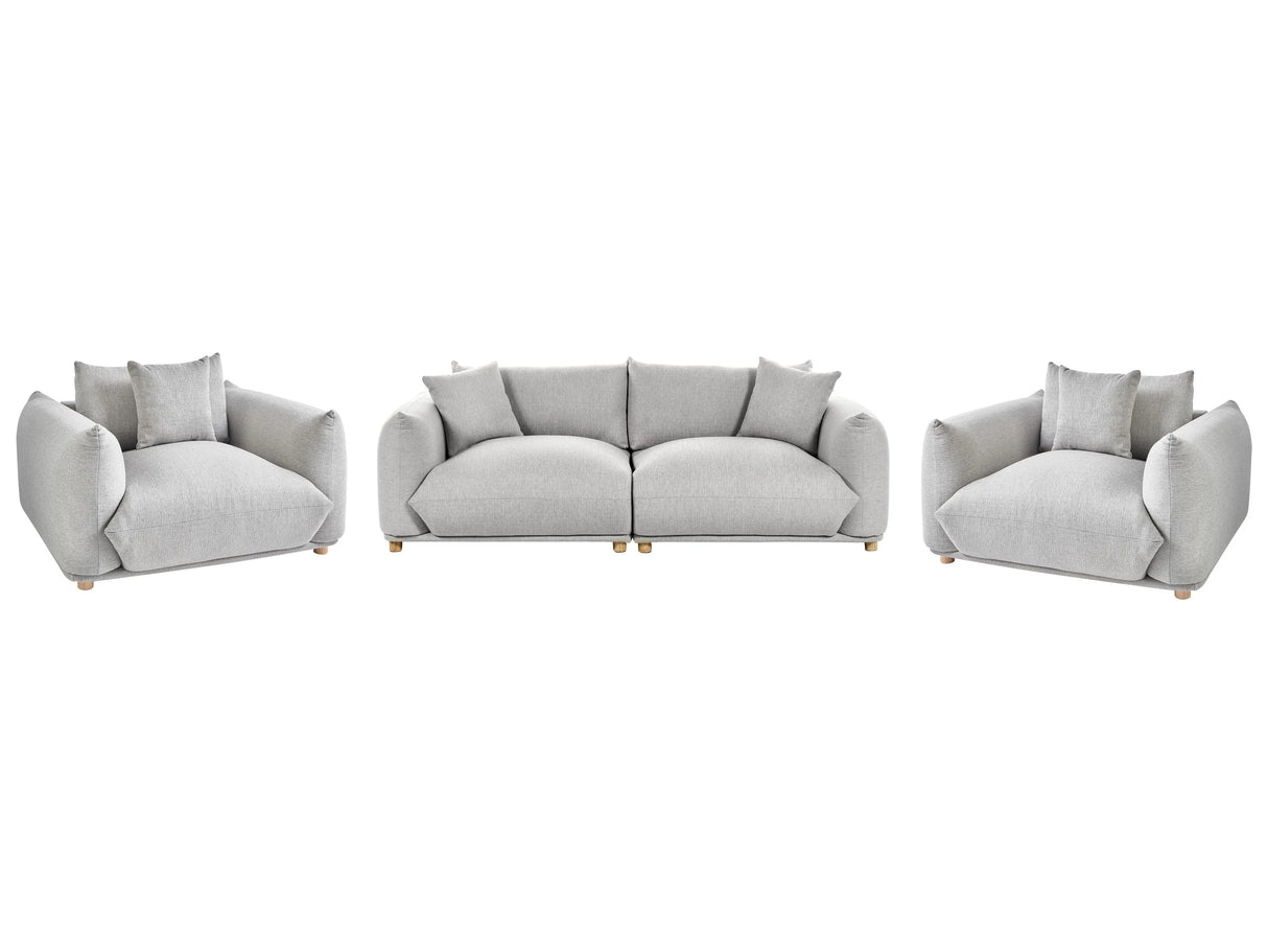 Fabric Sofa Set Light Grey Polyester Upholstery 5 Seater with Scatter Cushions and Armchairs Living Room Set Beliani