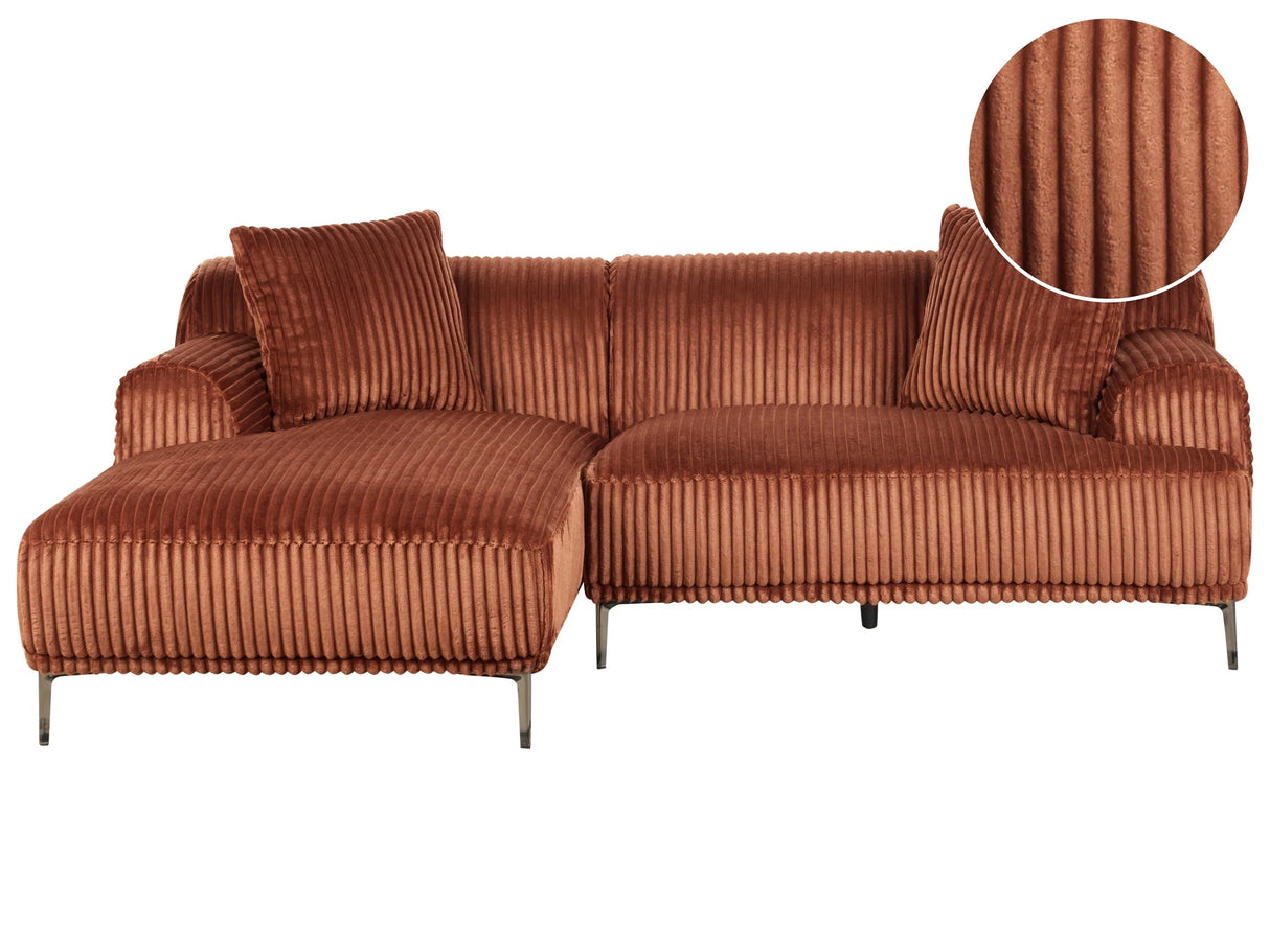 Right Corner Sofa Brown Corduroy Jumbo Cord 3 Seater Mid-Century Modern Beliani