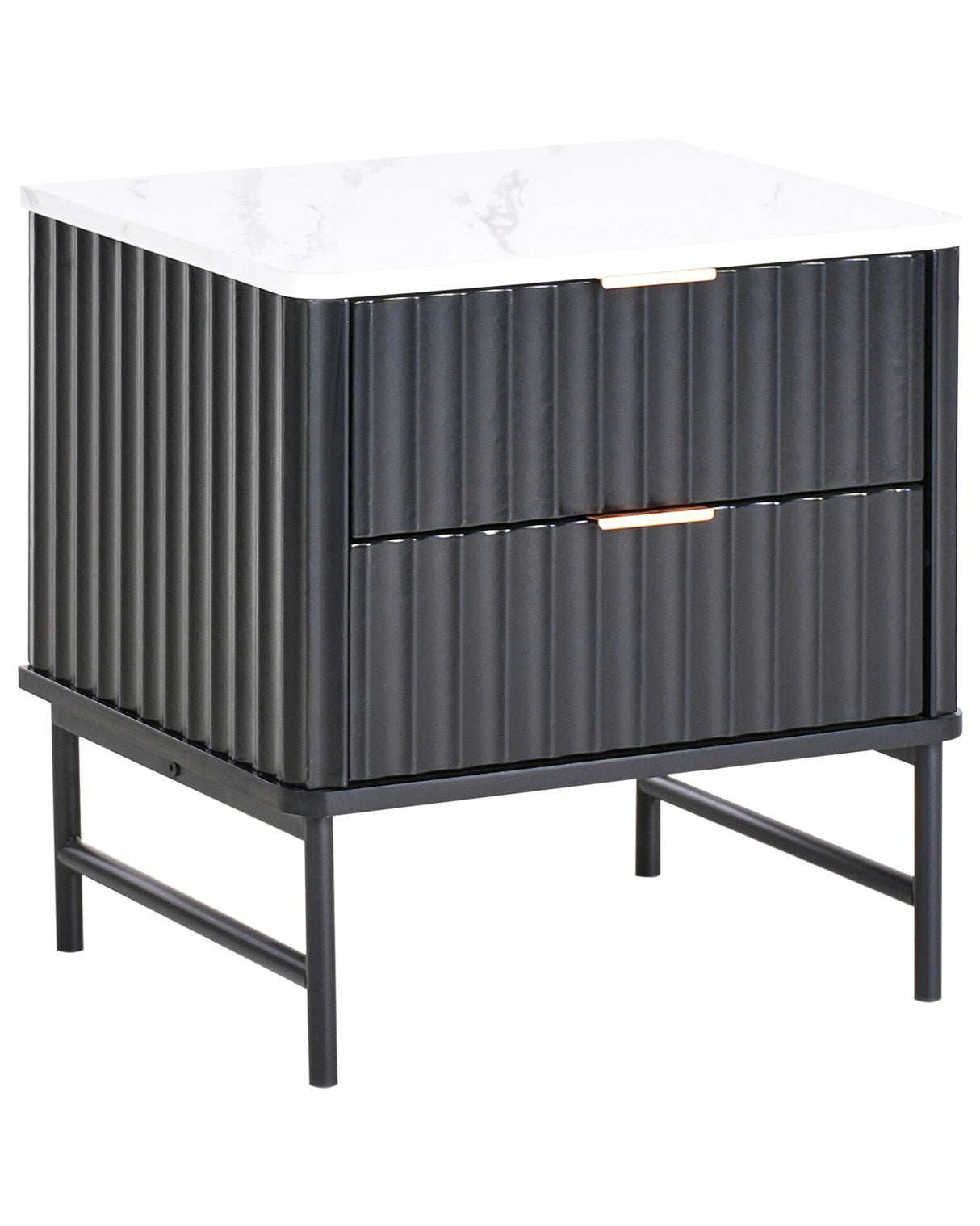 2 Drawer Bedside Table Black MDF Marble Effect Modern Storage Unit Nightstand Bedroom Beliani