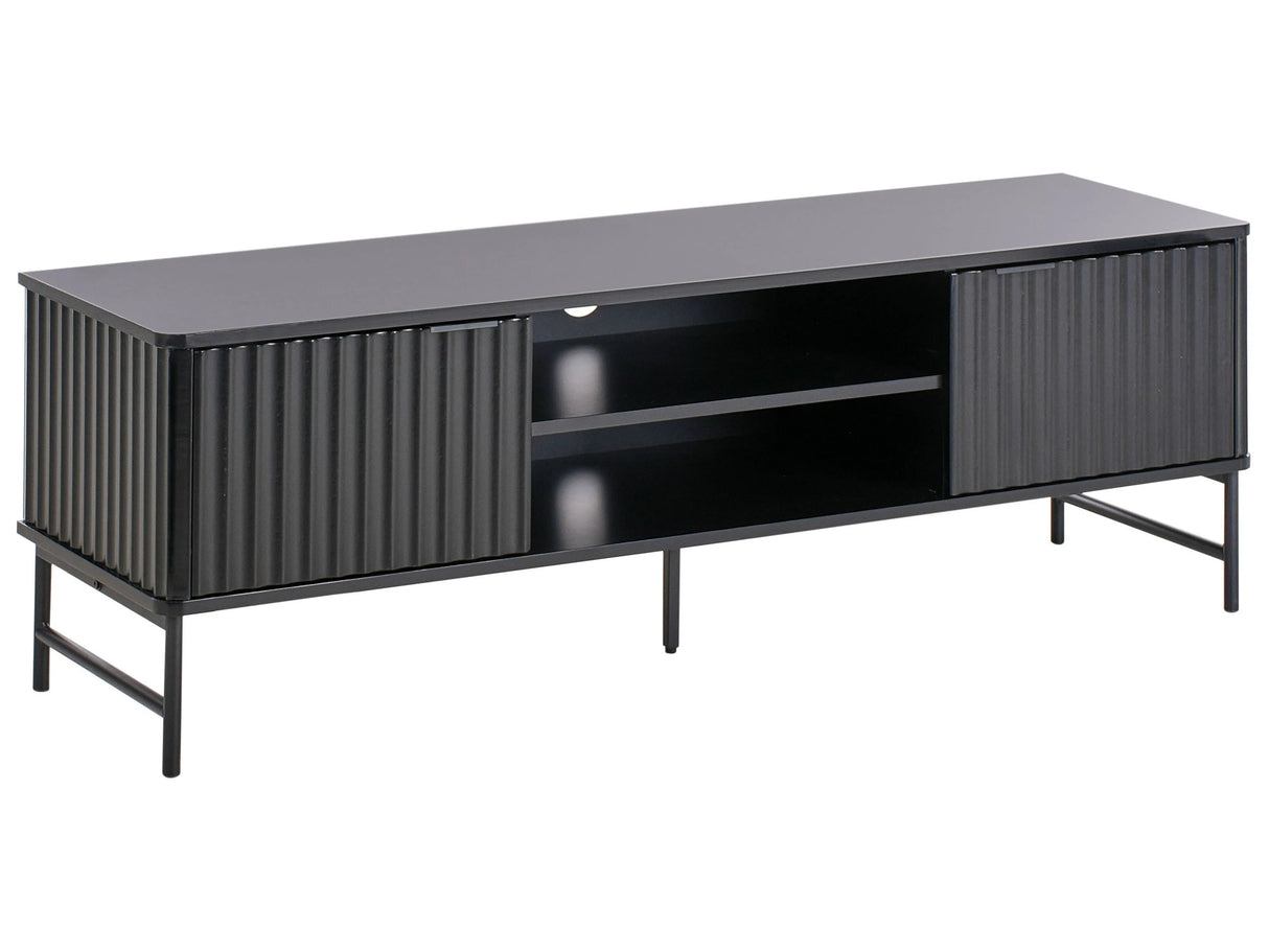 TV Stand Black MDF 140 x 40 cm Storage Shelf Sideboard Cable Management Modern Beliani