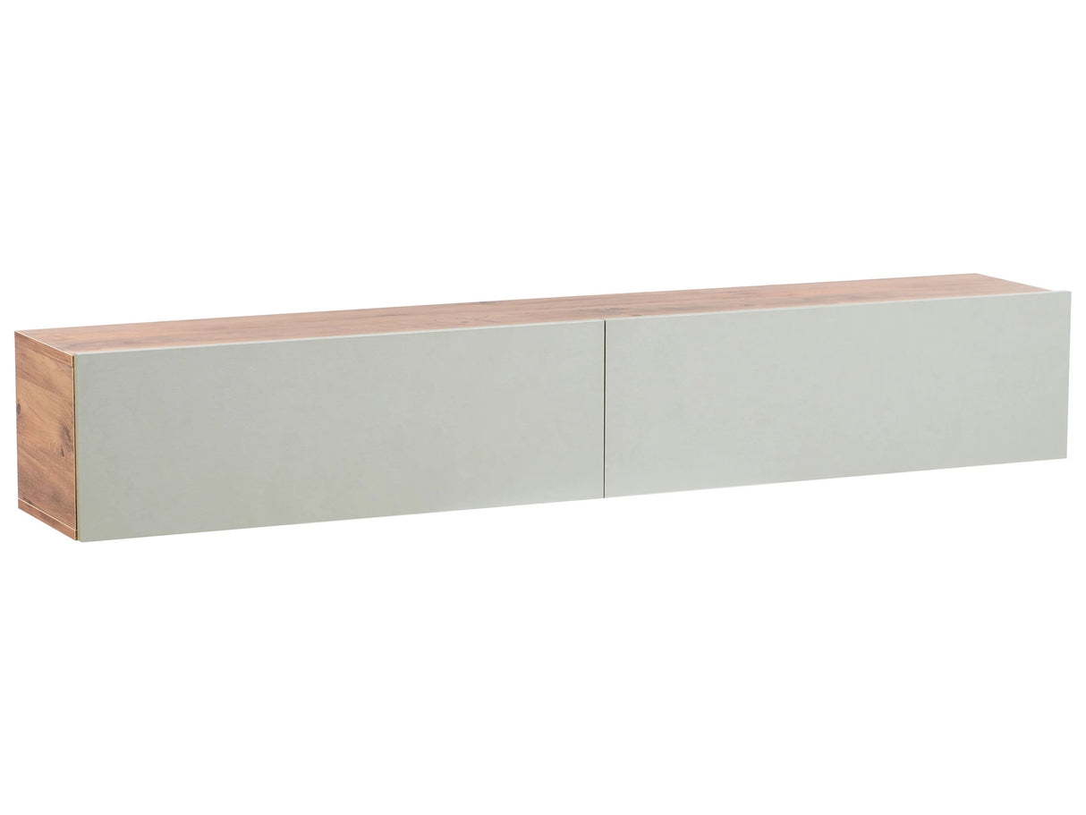 Wall Mounted TV Stand Light Green and Brown Up To 70 TV Recommended 2 Cabinets Minimalist Design Living Room Beliani