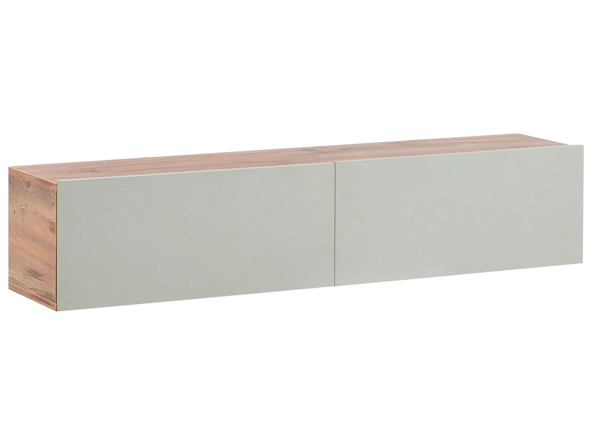 Wall Mounted TV Stand Light Green and Brown Up To 55 TV Recommended 2 Cabinets Minimalist Design Living Room Beliani