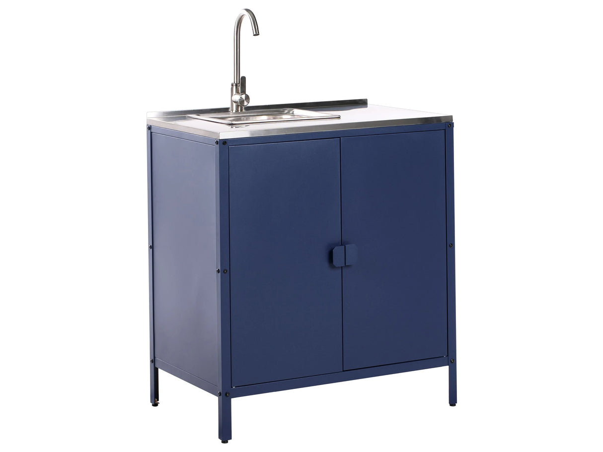 Outdoor Kitchen Cabinet Blue Stainless Steel 2 Door Unit with Sink Single Lever Spot with Top Garden Kitchen Dining Beliani