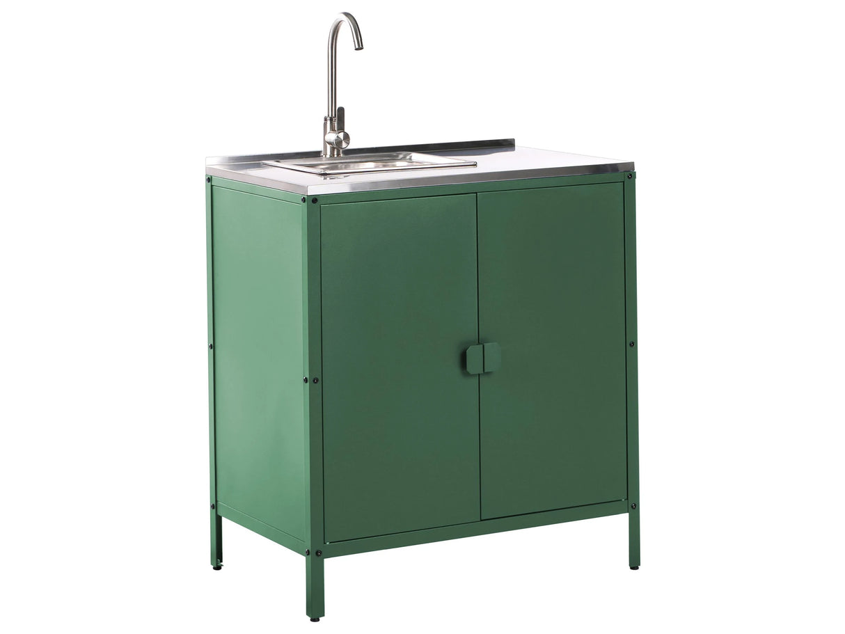 Outdoor Kitchen Cabinet Green Stainless Steel 2 Door Unit with Sink Single Lever Spot with Top Garden Kitchen Dining Beliani