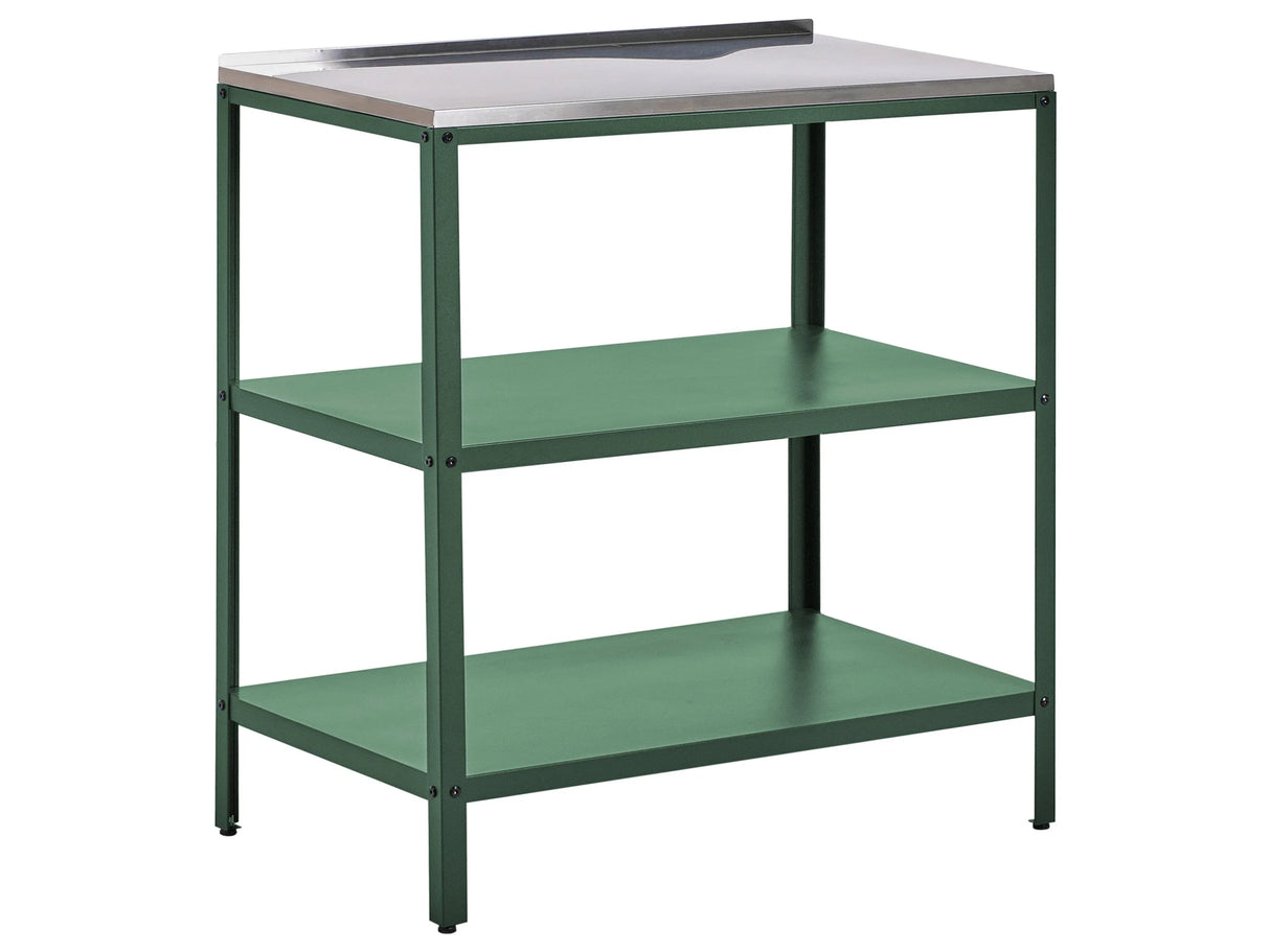 Outdoor Kitchen Island Green Stainless Steel 80 x 50 x 92 cm 2 Shelves Unit with Top Garden Kitchen Dining Beliani