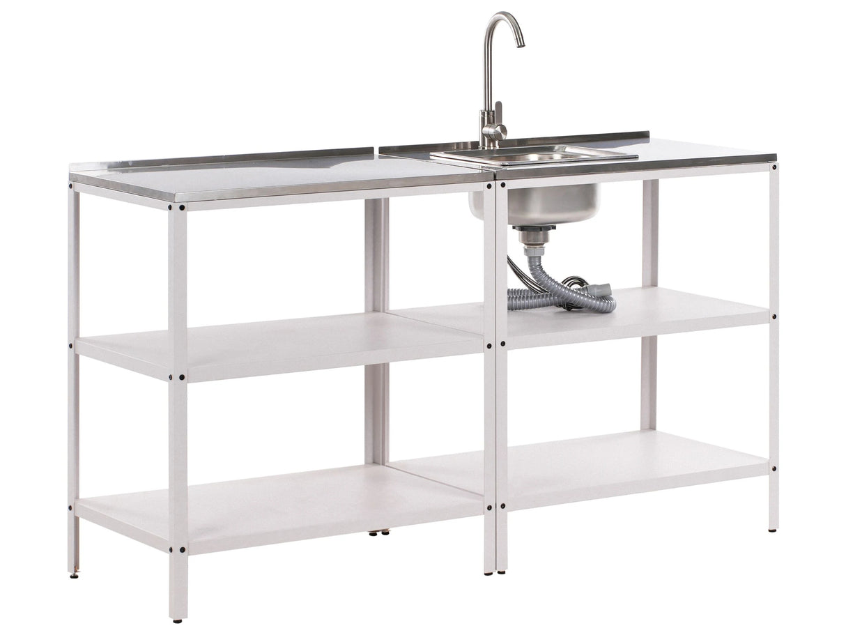 2 Piece Outdoor Kitchen Set White Stainless Steel 2 Kitchen Islands Sink Single Lever Outdoor Kitchen Cooking Station Beliani