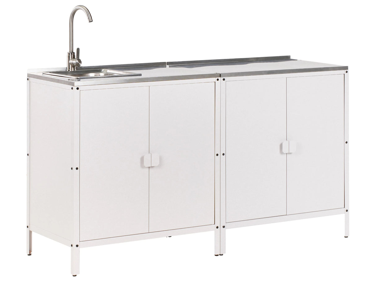 2 Piece Outdoor Kitchen Set White Stainless Steel 2 Cabinets Sink Single Lever Outdoor Kitchen Cooking Station Beliani
