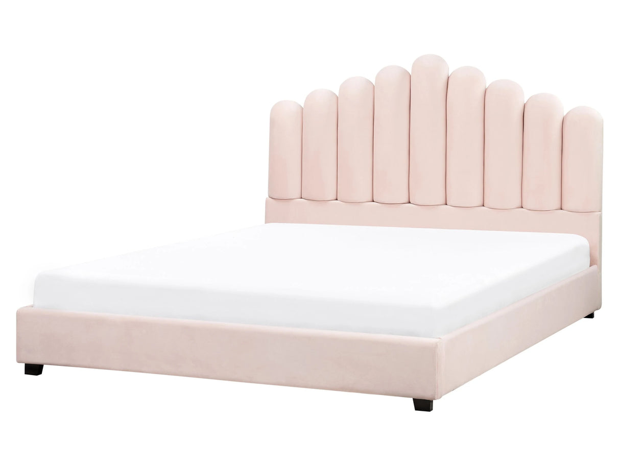 Waterbed Pastel Pink Velvet EU King Size 5ft3 Sea Shell Headboard Slatted Base Beliani