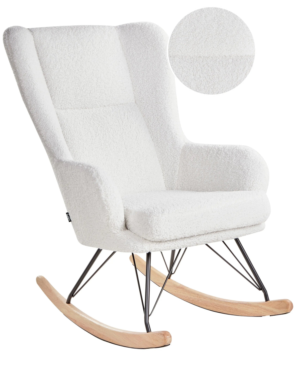Rocking Chair Boucle Upholstery Metal Black Legs with Armrests High Back Backrest Living Room Nursery Off-White Luoma Beliani