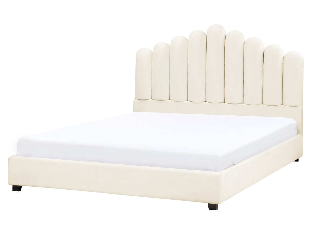 Bed Off-White Velvet EU King Size 5ft3 Sea Shell Headboard Slatted Base Beliani