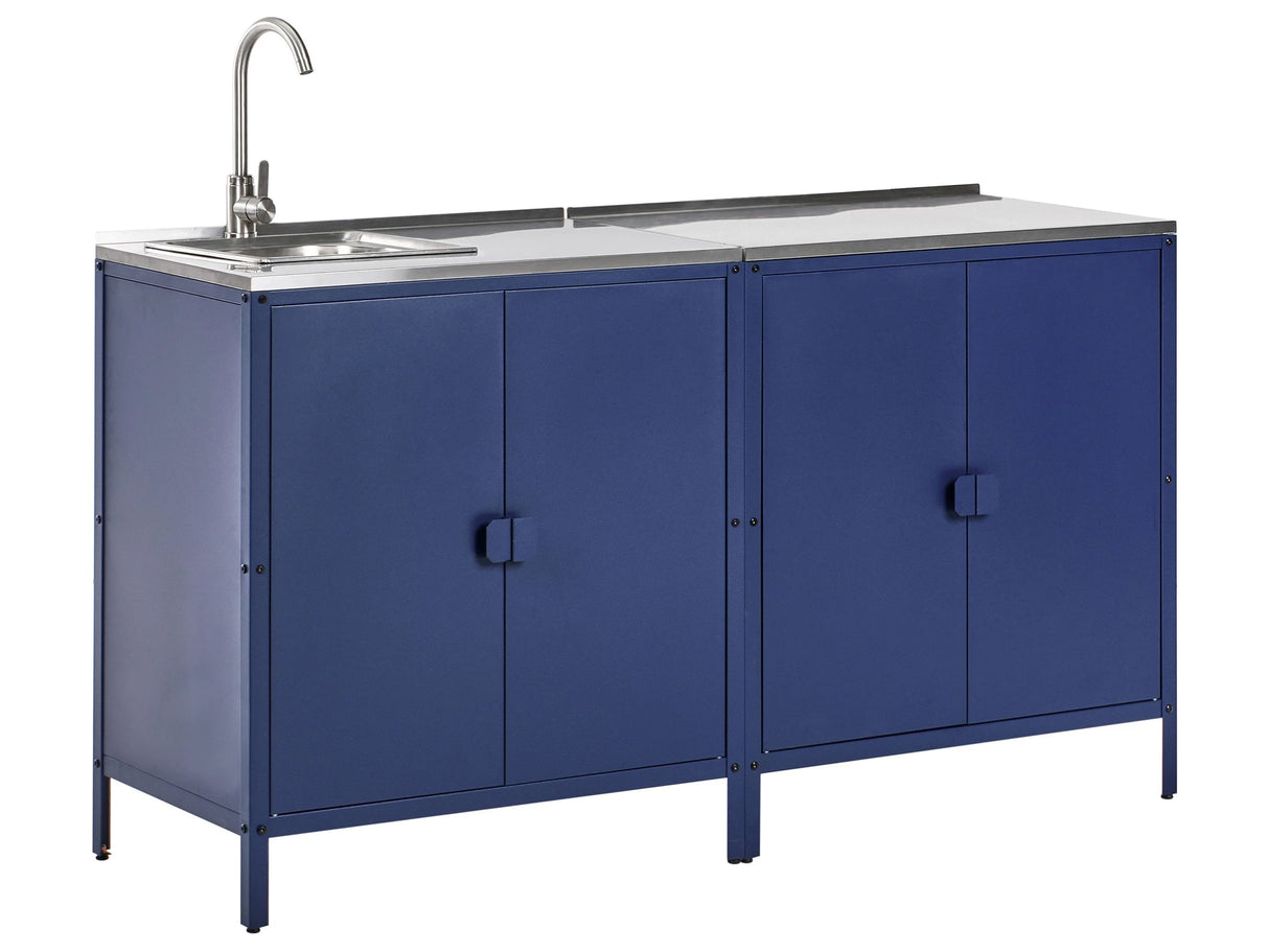 2 Piece Outdoor Kitchen Set Blue Stainless Steel 2 Cabinets Sink Single Lever Outdoor Kitchen Cooking Station Beliani