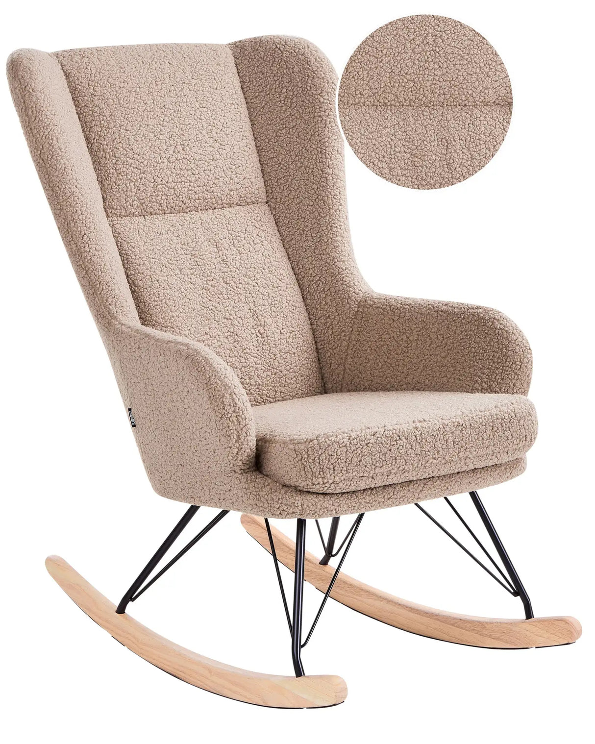 Rocking Chair Beige Boucle Upholstery Metal Black Legs with Armrests High Back Backrest Living Room Nursery Beliani