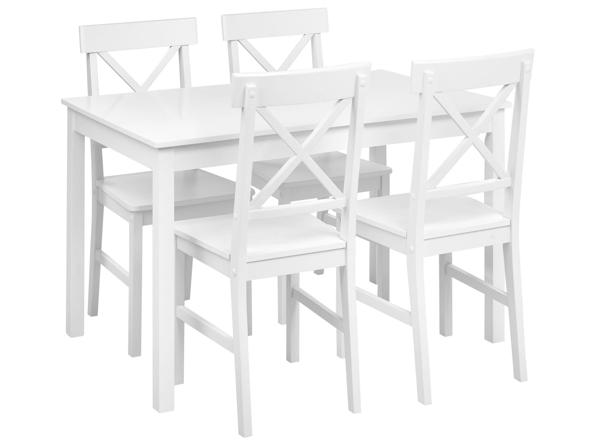 Dining Set Table and 4 Chairs White Poplar Wood MDF Cottage Style Beliani