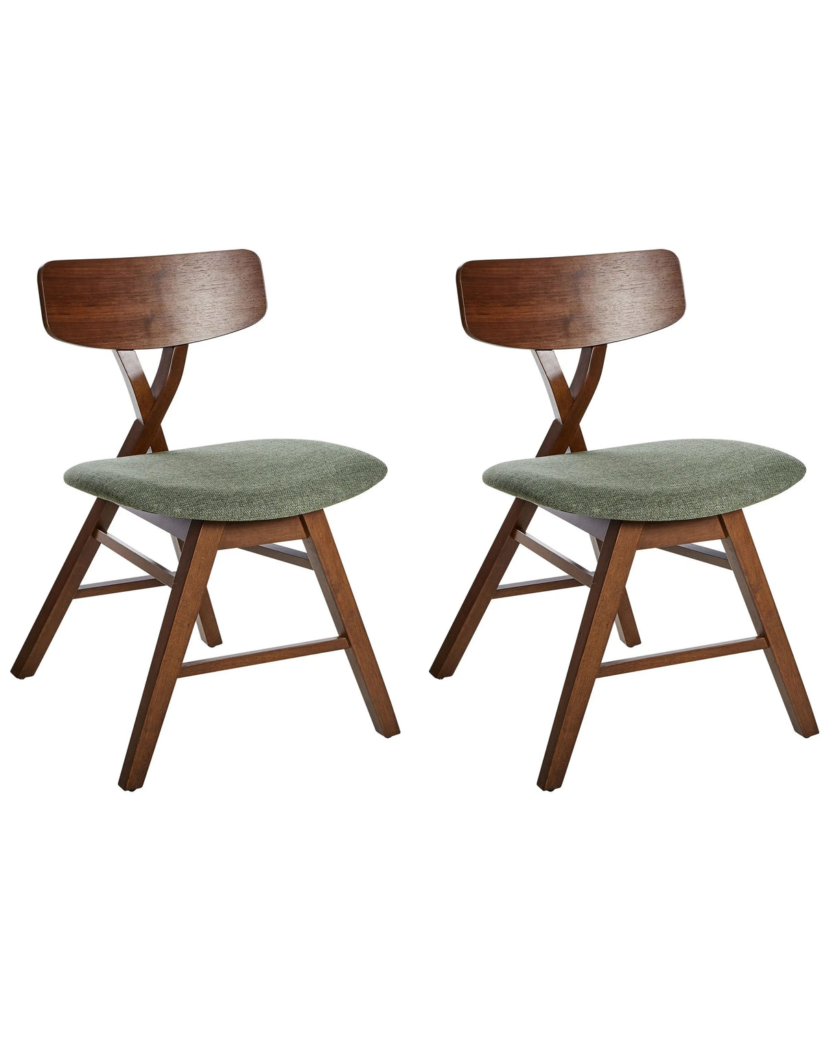 Set of 2 Dining Chairs Dark Brown and Green Polyester Rubber Wood Backrest and Frame Upholstered Seat Dining Room Beliani