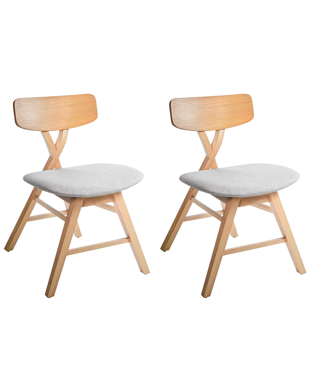 Set of 2 Dining Chairs Light Brown and Light Grey Polyester Rubber Wood Backrest and Frame Upholstered Seat Dining Room Beliani