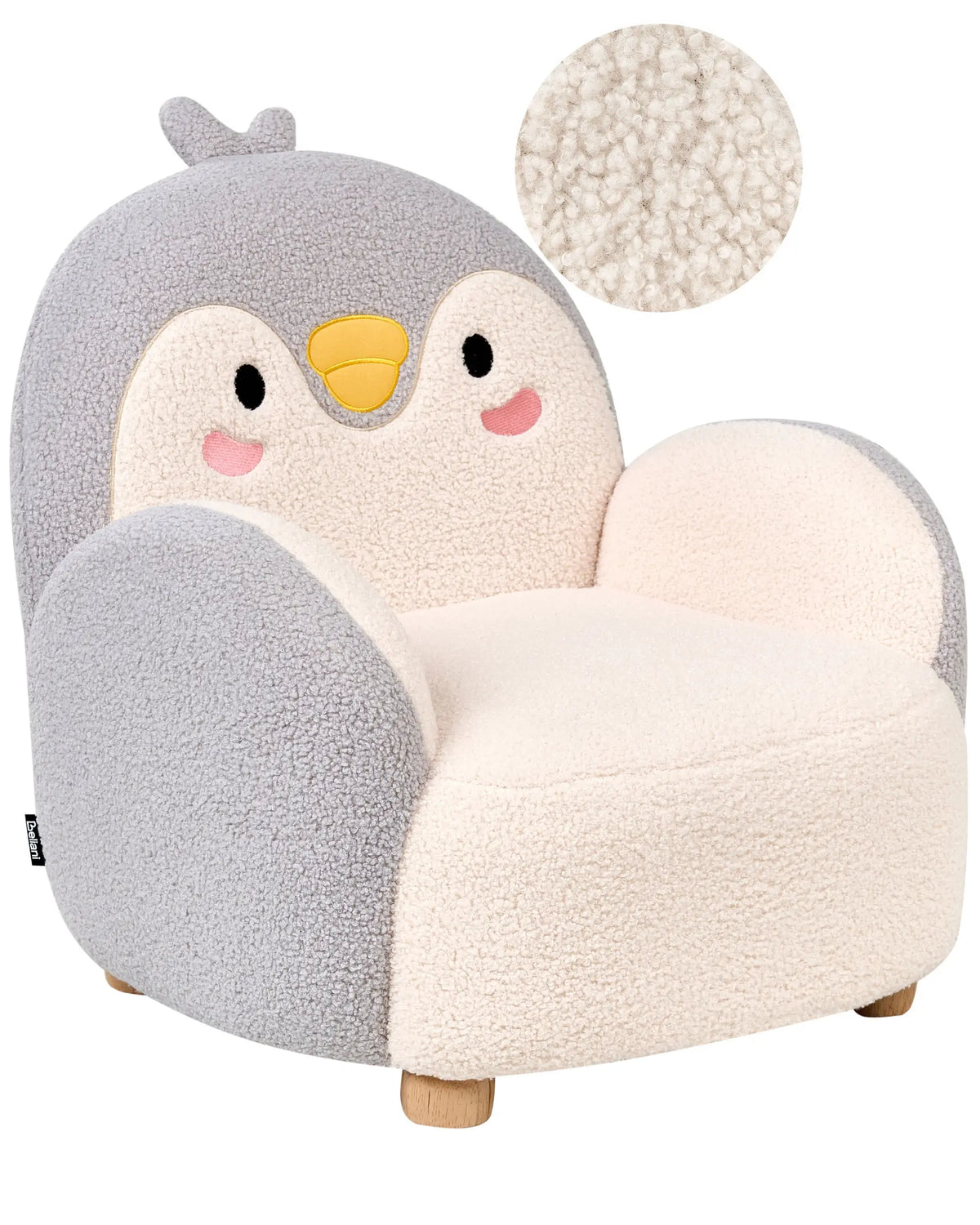 Kids Armchair Penguin Grey Upholstery Low Children Chair Shape Beliani