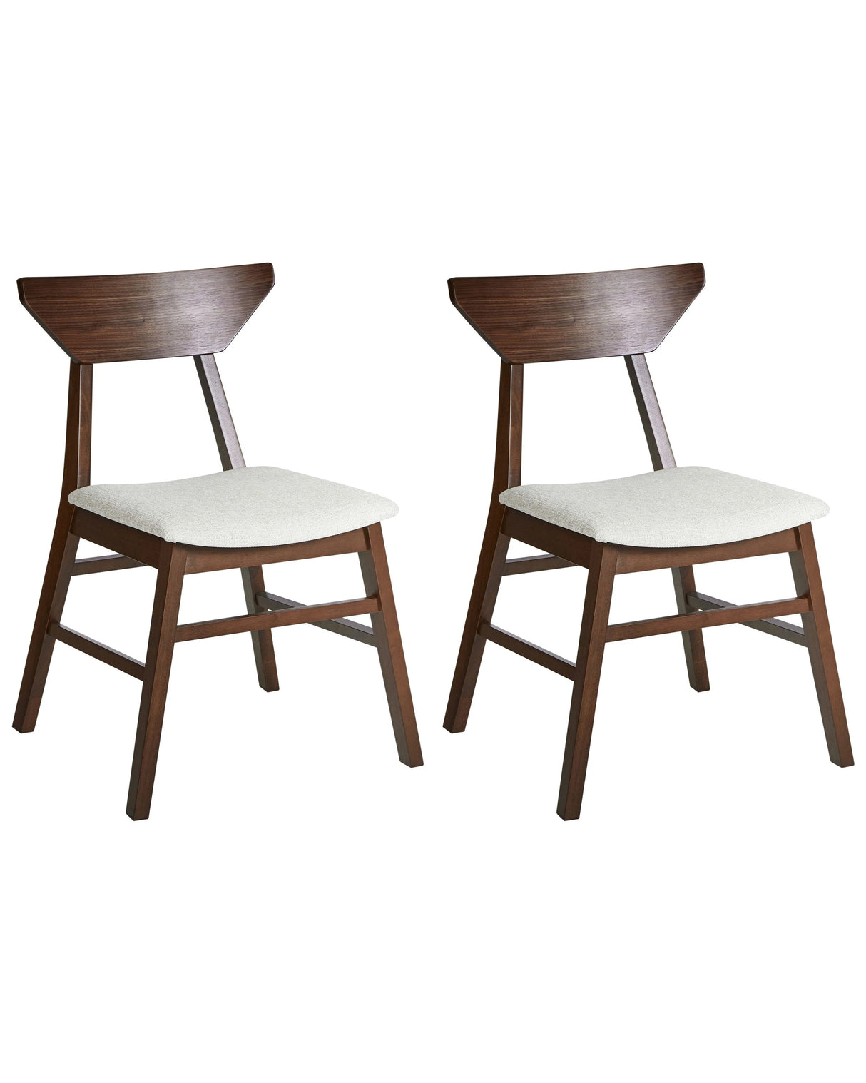 Set of 2 Dining Chairs Dark Brown and Beige Polyester Rubber Wood Backrest and Frame Upholstered Seat Dining Room Kitchen Beliani