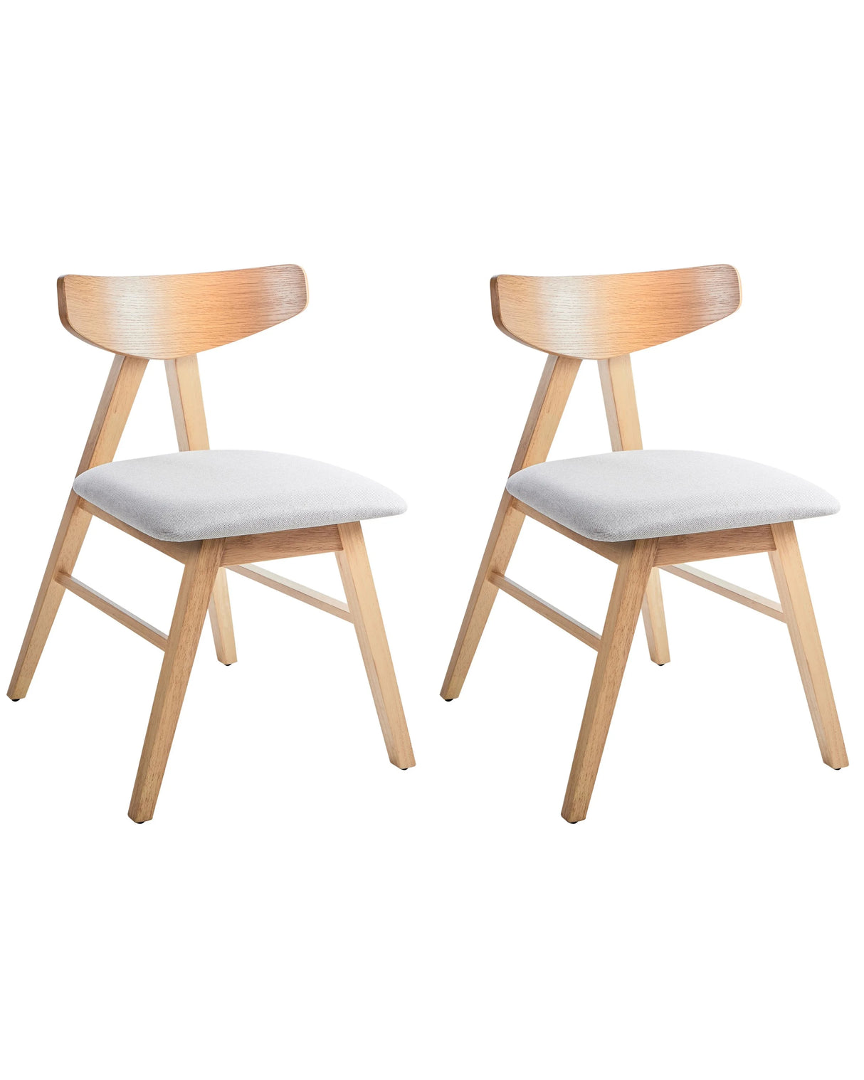 Set of 2 Dining Chairs Light Brown and Light Grey Polyester Rubber Wood Frame Upholstered Seat Dining Room Kitchen Beliani