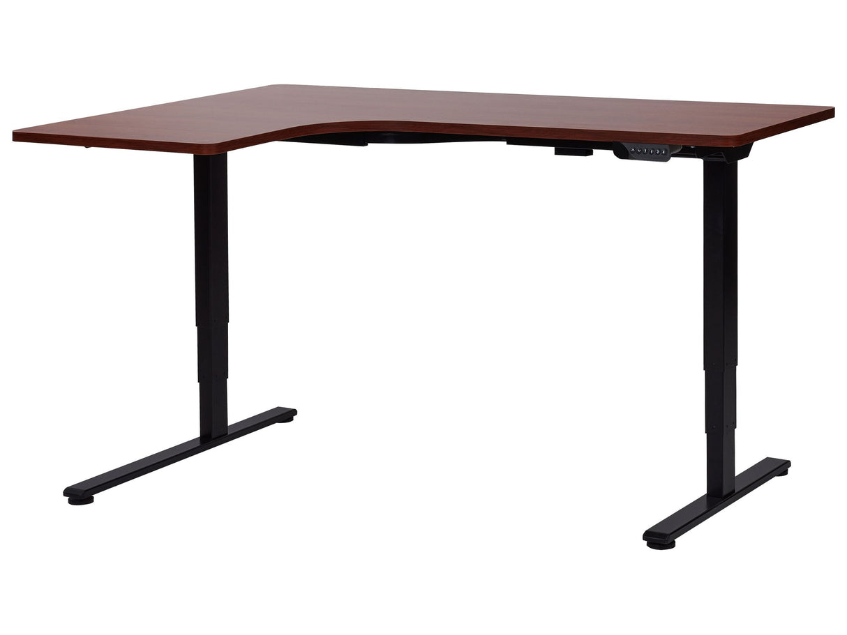 Electrically Adjustable Left Corner Desk Dark Wood Tabletop Black Steel Frame 160 x 59 cm Sit and Stand L-Shaped Modern Design Beliani