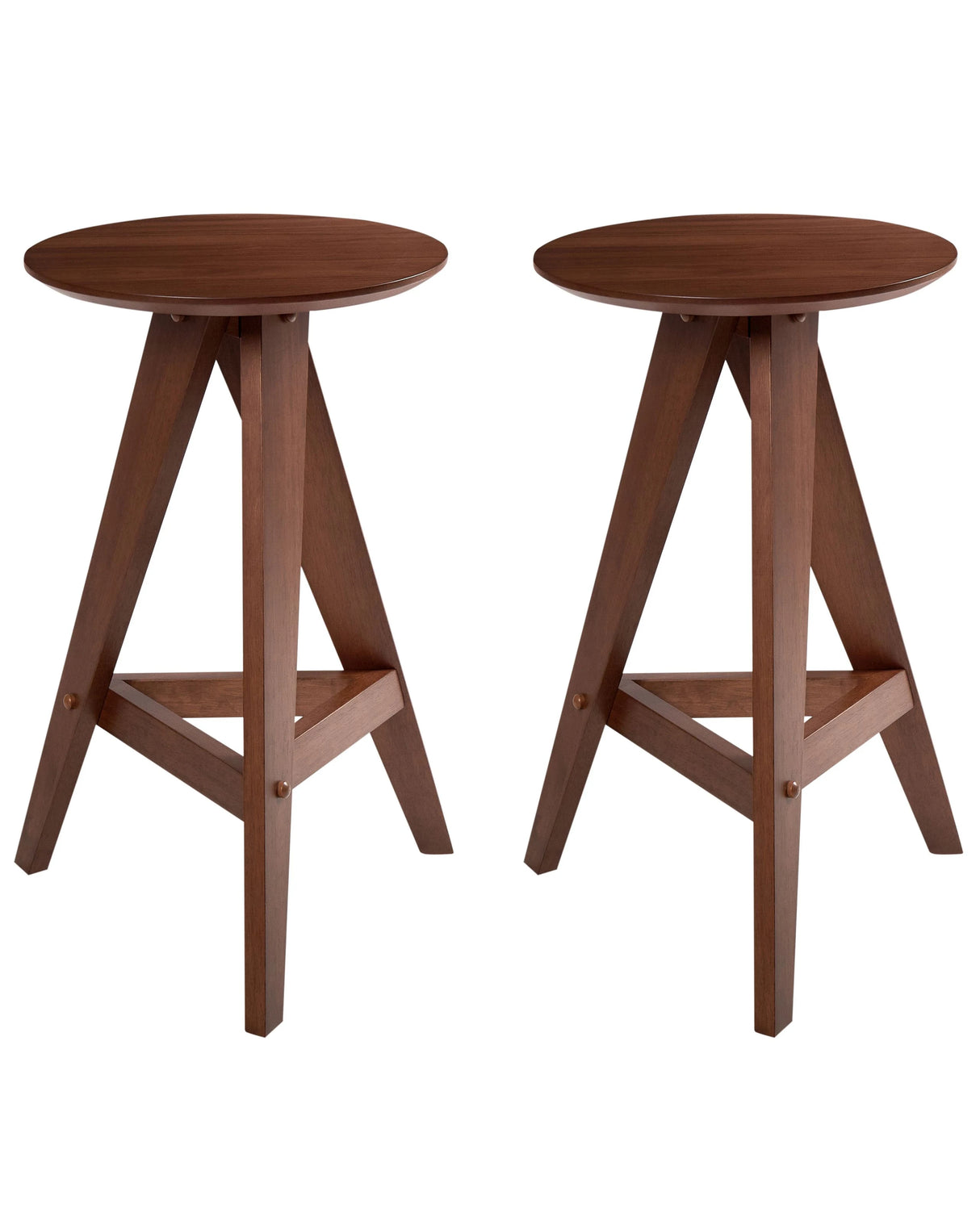Set of 2 Stools Dark Brown Rubber Wood Retro Style Dining Room Kitchen Beliani