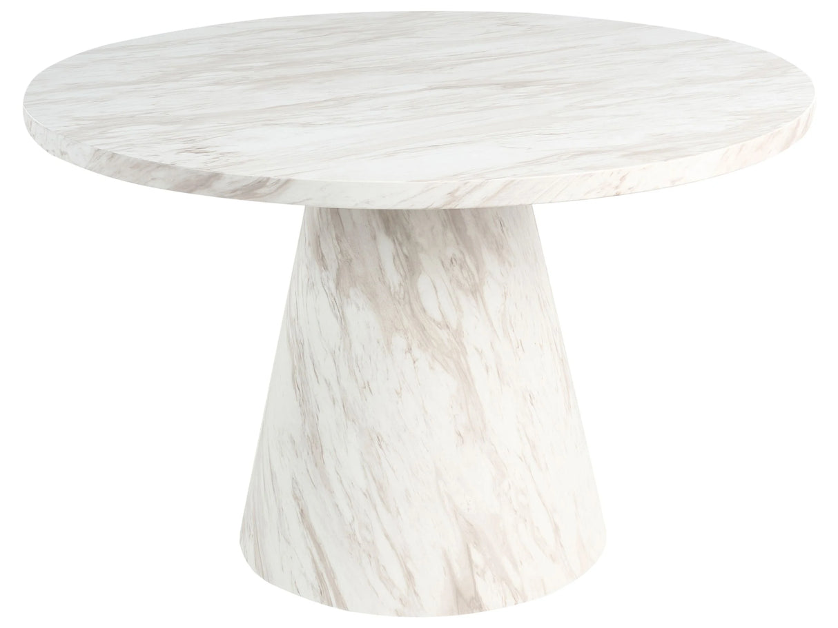 Modern Style Round Dining Table White MDF Engineered Wood Pedestal Base Marble Effect Beliani