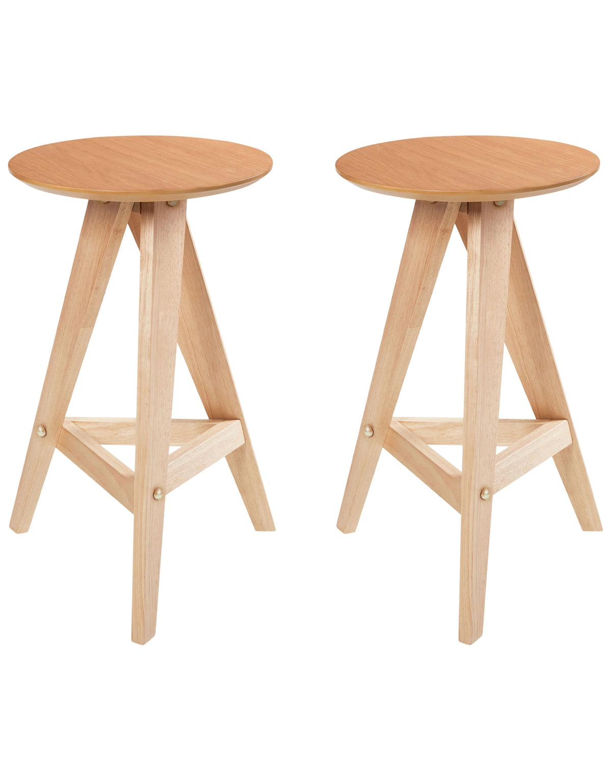 Set of 2 Stools Light Brown Rubber Wood Retro Style Dining Room Kitchen Beliani