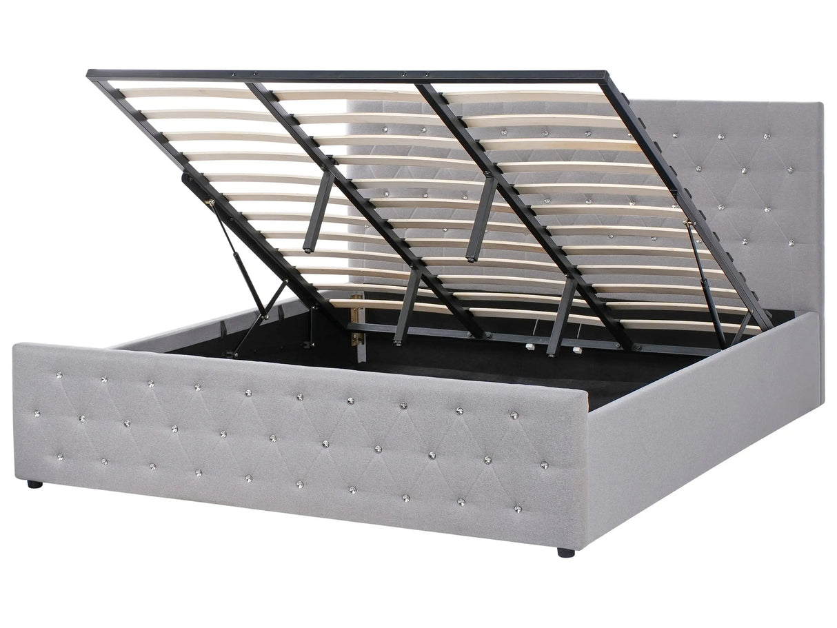 Bed Frame Light Grey Polyester Fabric Upholstery with Storage EU Super King Tufted Headboard Bedroom Furniture Beliani