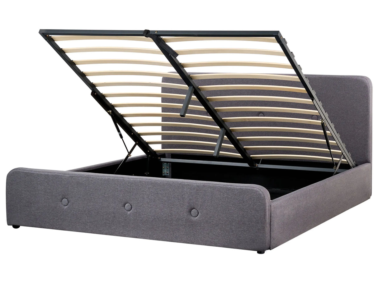 Slatted Bed Frame Dark Grey Polyester Fabric Upholstered Wooden Legs Ottoman Storage 6ft EU Super King Size Modern Design Beliani