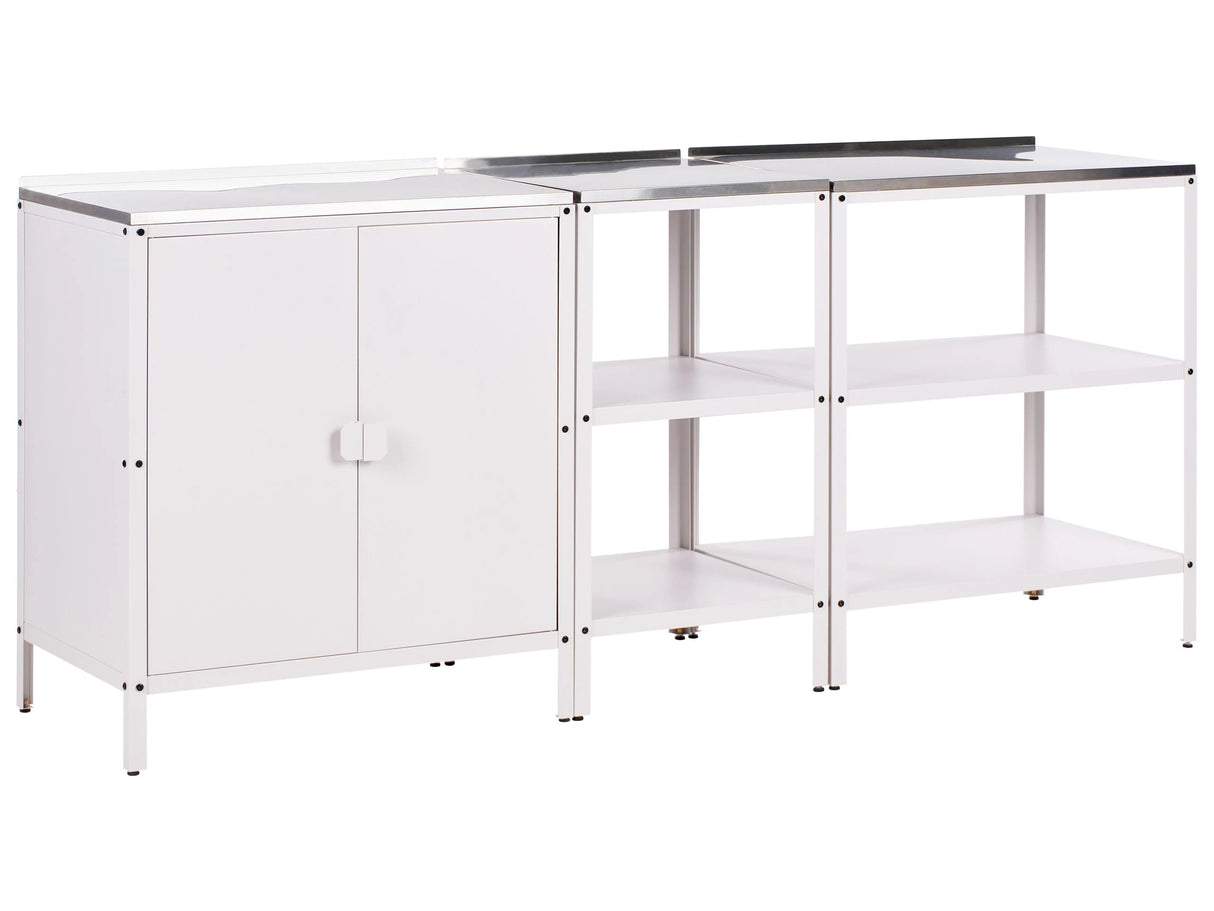 3 Piece Outdoor Kitchen Set White Stainless Steel 2 Storage Islands Cabinet Outdoor Kitchen Cooking Station Beliani