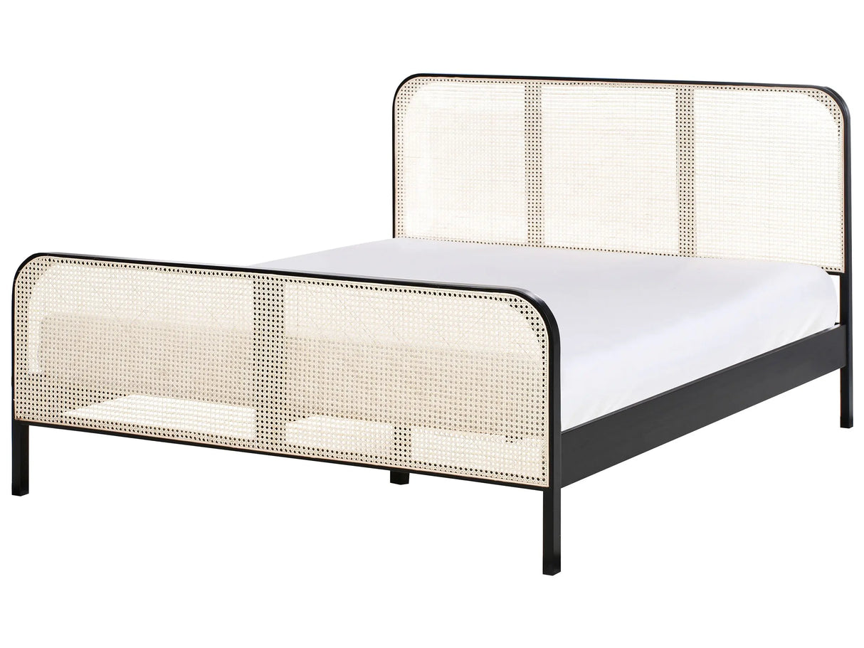 Bed Black Pine Wood EU King Size 5ft3 with Headboard Viennese Braid Slatted Base Minimalistic Rustic Style Beliani