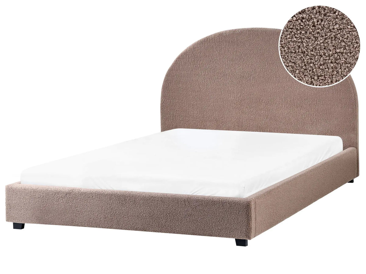 Bed Taupe Polyester Boucle EU Double Size 4ft6 Minimalist Retro Design Beliani